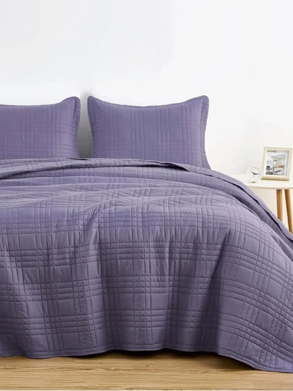 Lilac Quilted king 3 piece Bedspread Set